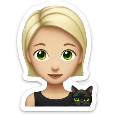 short hair blonde girl with green eyes cuddling black cat sticker