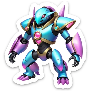 Mechanical Nebulae Beautiful Gorgeous Pretty Pastel Hot Exotic Lush Warm Cute Adorable Colorful Shiny Iridescent Futuristic Modern Cybernetic Shazam-Protogen-Vernid-Fakémon-Pokémon-creature-fusion (full body) sticker