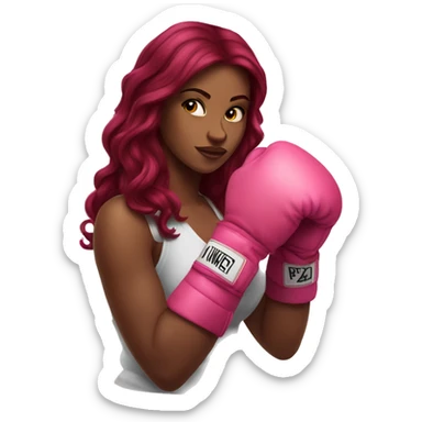 Beautiful tattooed  burgundy long haired woman boxing with pink gloves sticker