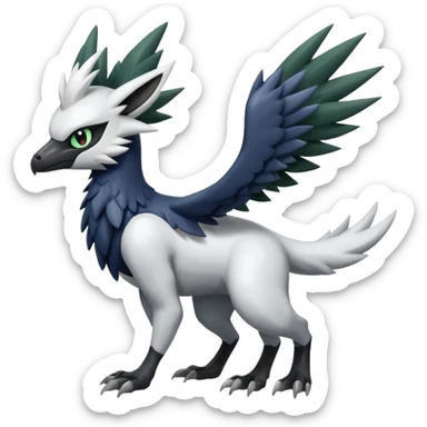 Shiny Black Grey White and Dark-Green Trico-Nargacuga-Silvally-Absol-fusion sticker