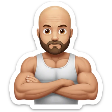 bald guy with a beard an muscles shrugging his shoulders sticker
