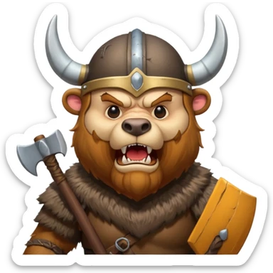 Viking Bear wearing horned helmet growling. holding axe sticker