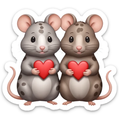 two fat little rats holding hearts one grey with white spots the other warm brown sticker