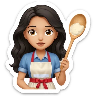 a pretty tan bratz girl with black wavy long hair baking at home sticker