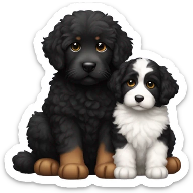 All Black cat with bernedoodle puppy sticker