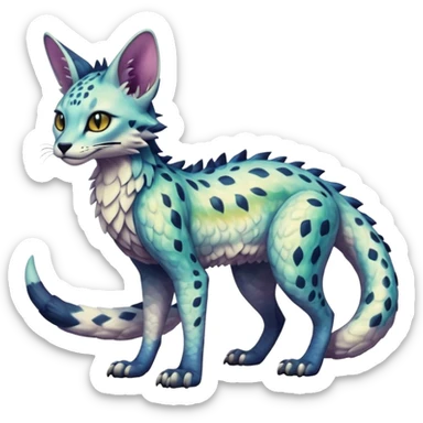 Epic scaley scaled iridescent complex detailed realistic aesthetic-scenic-Fakémon-Trico-Sergal-Serval-Vernid-creature sticker