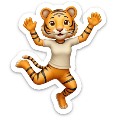 friendly anthropomorphised female tiger in a shirt and pants jumping sticker