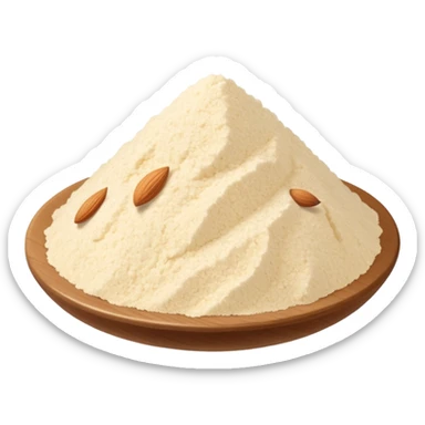 small mound of almond flour, pale ivory, fine and slightly grainy, matte, soft and airy, natural beige, no bowl, scoop, or packaging, just the flour, soft lighting, emoji scale sticker
