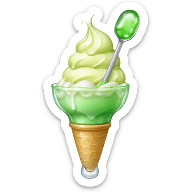 Create an emoji with a clear rounded glass, bright transparent green soda, vanilla ice cream scoop
 sticker