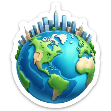 3d planet earth with building sticker