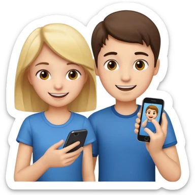 Make an emoji of a girl who is teaching a boy how to make emojis - girl is giving instructions and boy is on phone learning how to make emojis. sticker