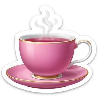 dark pink teacup filled with tea, placed on a matching pink saucer, with gentle steam rising from the cup.  sticker
