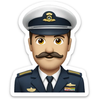 Brunette pilot captain mustache  sticker