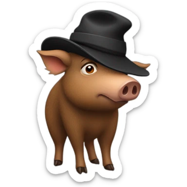 Sad brown boar with stubble in a black winter hat sticker