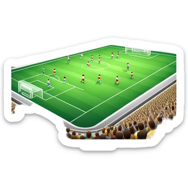 An icon featuring a large stadium with a football match in progress, players in action on the field, and a cheering crowd in the stands. Bright floodlights illuminate the pitch, creating an intense atmosphere of competition. The transparent background highlights the thrill of live sports events. sticker