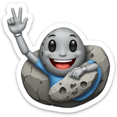 a rock with a happy face that is holding up a rock and roll hand 🤘 sticker