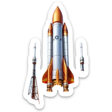  Cinematic Realistic Rocket Launch – A powerful, fiery scene of a massive rocket lifting off, its engines producing a bright, billowing inferno. The metallic body gleams in the sunlight, with intricate paneling and realistic textures bringing out its engineering marvel. Thick clouds of smoke and steam rise as it ascends into the sky. sticker