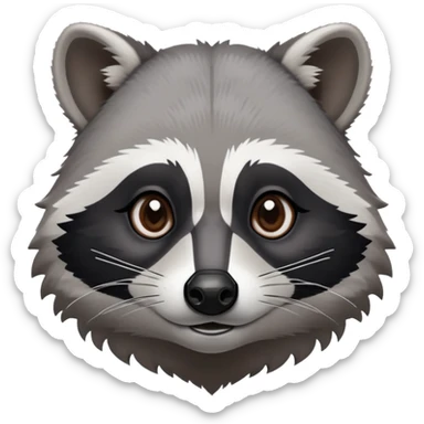 Cinematic-Noble-Raccoon-Portrait-Emoji – Poised and confident, with a sturdy build and a beautifully textured fur of silver-grey accented by dark black facial markings, deep-set, intelligent brown eyes, simplified yet sharp and sophisticated zoom out to show shoulders sticker