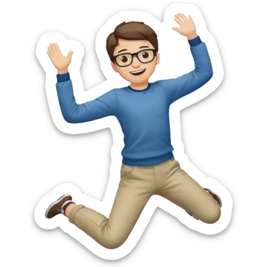 Very excited boy, jumping for joy, full body, eyes closed, wearing glasses sticker