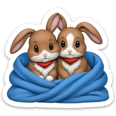  Two bunny's also black, brown & white, in a blue blanket cuddling together sticker
