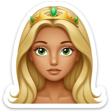 miss universe tanned girl with very long blonde brown hair and green brown eyes and freckles along her nose and cheeks and long eyelashes sticker