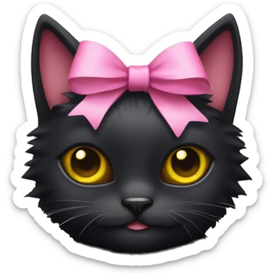 super fluffy black cat with a pink bow and yellow eyes sticker