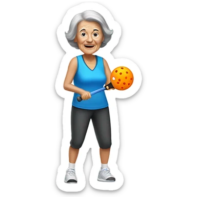 Old person brunette lady playing pickleball  sticker