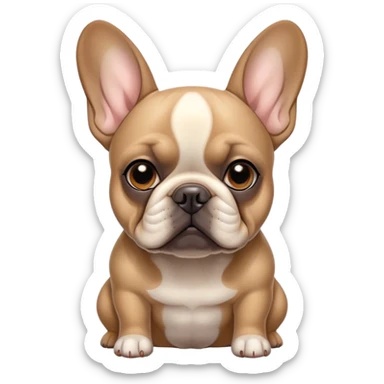 Cinematic Noble Fawn French Bulldog Portrait Emoji, Poised and regal, with a compact, muscular build and a sleek, well-groomed fawn coat, deep-set soulful dark eyes, Simplified yet sharp and sophisticated features, highly detailed, glowing with a soft, dignified glow, high shine, intelligent and determined, stylized with an air of authority, focused and attentive, soft glowing outline, capturing the essence of a watchful and confident companion, so majestic it feels as though it could strut out of the screen with effortless authority! sticker