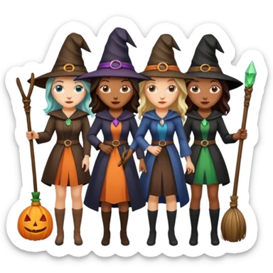 4 BRUJAS mujeres  CON ESCOBA Y VARITA MAGICA sticker
