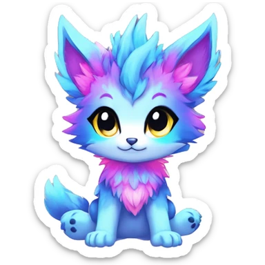 Anthro Fluffy Cool Cute Magical Elemental Shiny Colorful Neon Vibrant Colors Sparkle Kemono-style Chibi Fantasy-Animal-Fakémon-Pokémon-Hybrid Fur Sona Aesthetic Full Body sticker