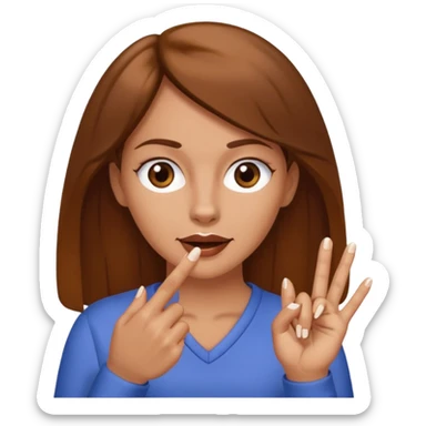 Fille brune et blanche qui a un ongle entre les canines de sa bouche sticker