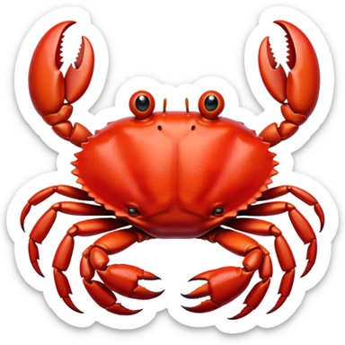 Cinematic Realistic Comical Crab Portrait Emoji, Head tilted dramatically with an exaggeratedly amused expression, featuring a striking, glossy red shell with bold natural textures and a whimsically formed face with wide, expressive eyes full of playful disbelief, rendered with lifelike detail and vibrant coastal hues, high shine, dramatic yet playful, styled with an air of cheeky seaside mischief, soft glowing outline, capturing the essence of a spirited and over‐the‐top crab that looks ready to pinch its way into viral fame! sticker