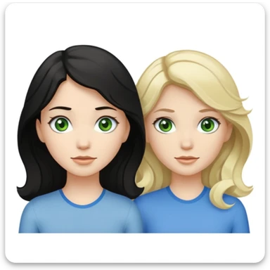 wavy black haired and pale skined green eyed girl with dark golden blonde wavy haired pale skined light grey blue eyed girl sticker