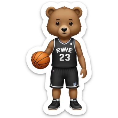 Bear with full body and wearing basketball black jersey that says RWE  sticker