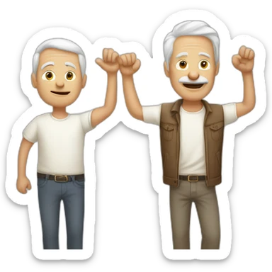two old white best friends one hand up no mustache sticker