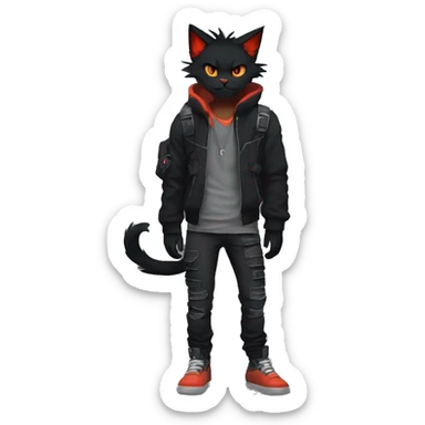 Edgy Shy Anthro boyish cool pretty dark black Litten-Pokémon-cat-fursona techwear sticker