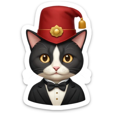 black suited cat with fes hat sticker