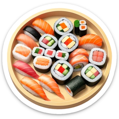 Cinematic Realistic Sushi Dish Emoji, depicted as an artful arrangement of fresh sushi with vibrant colors rendered with lifelike textures and delicate, natural lighting. sticker