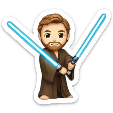 obiwan kenobi handing a blue lightsaber sticker
