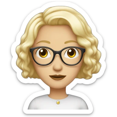 Femme 55 ans yeux verts cheveux fins blonds coupe carré et lunette sur le crâne  sticker