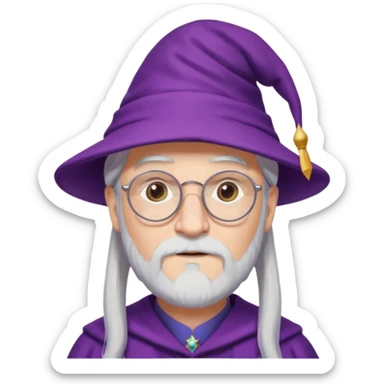 dumbledore white hair, wear glasses, purple magic hat sticker