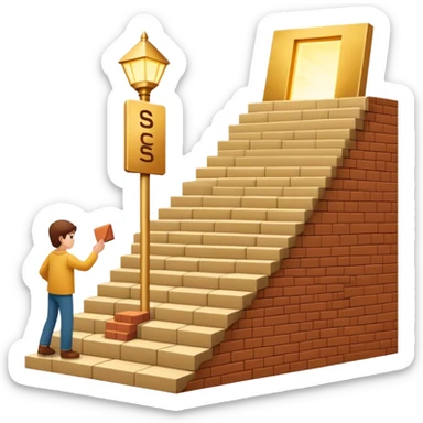 represents the habit formation process with a person stacking bricks to build a staircase, a signpost labeled "Cue → Action → Reward", and a glowing golden door at the top symbolizing success and transformation. Let me know if you need any tweaks! 🚀 sticker