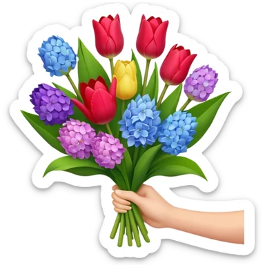tulip, hyacinth and hydrangeas boquet in one hand held boquet sticker