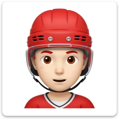 moji-style hockey player face, wearing a red helmet, expressive and cute, minimal details sticker