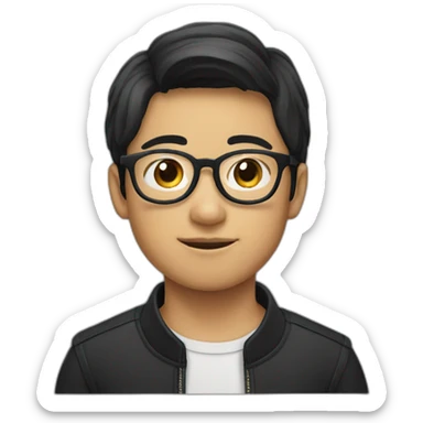 asian boy in specs riding a black horse sticker