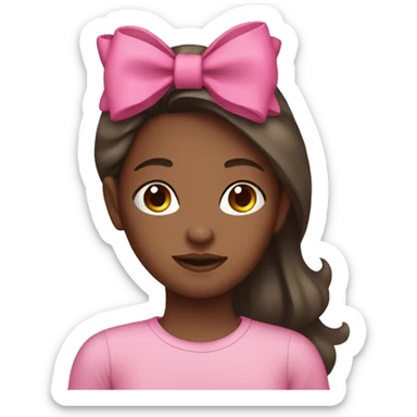 dark girl with long brown hair with a bow on her head and a pink shirt laying down  sticker
