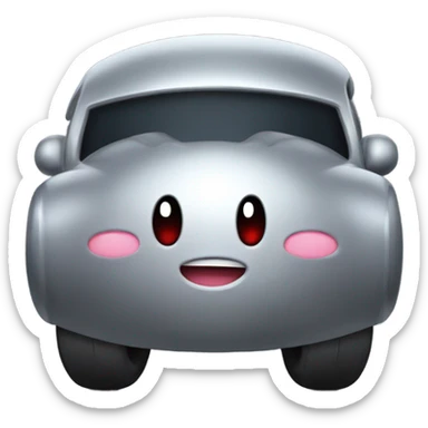 Metal cute mad Kirby bubble Gray ball driving on car wheels with mad eyebrows game sticker