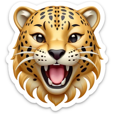 Cinematic Cute Yawning Jaguar Portrait Emoji, Head tilted slightly with a dramatic, wide-open yawn, showcasing a lithe, graceful build with distinctive rosette patterns and sleepy, half-closed eyes, Simplified yet irresistibly adorable features, highly detailed, glowing with a soft, cozy wild glow, high shine, relaxed yet expressive, stylized with a dash of whimsical feline charm, soft glowing outline, capturing the essence of a drowsy yet affectionate guardian that appears ready to stretch out for a nap! sticker