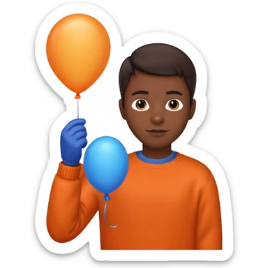 dark brown skin, orange sweater, hold blue balloon sticker