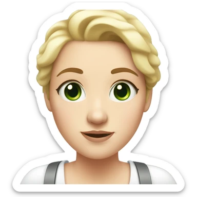 White girl  with a double chin and wrinkles on the forehead with narrow green eyes taking a selfie in the lift  sticker